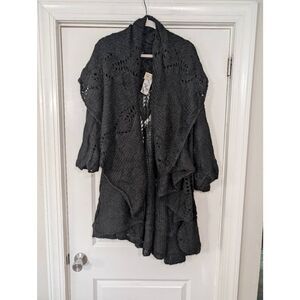 Simply Natural Sweater Cardigan Cape Shawl women's‎ black alpaca suri wool Peru